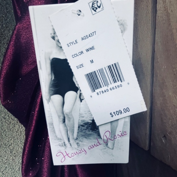 Honey and Rosie Glitter Pleated Side Slit Long Cherry Dress - Picture 12 of 17